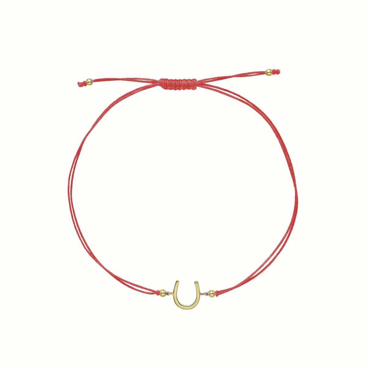 Karina Brez Lucky Horseshoe 14k Yellow Gold Horseshoe Rose String Bracelet