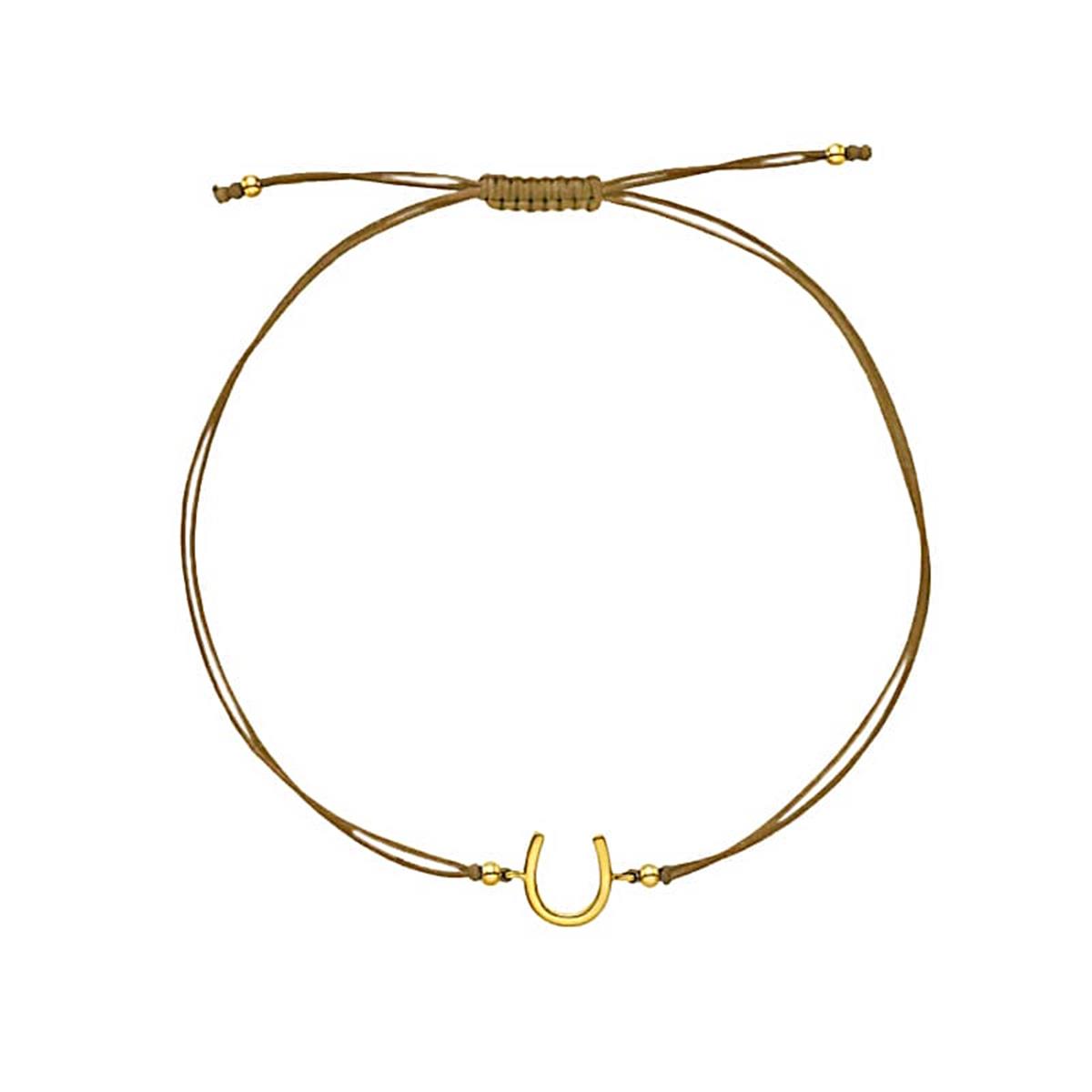 Karina Brez Lucky Horseshoe 14k Yellow Gold Horseshoe Taupe String Bracelet