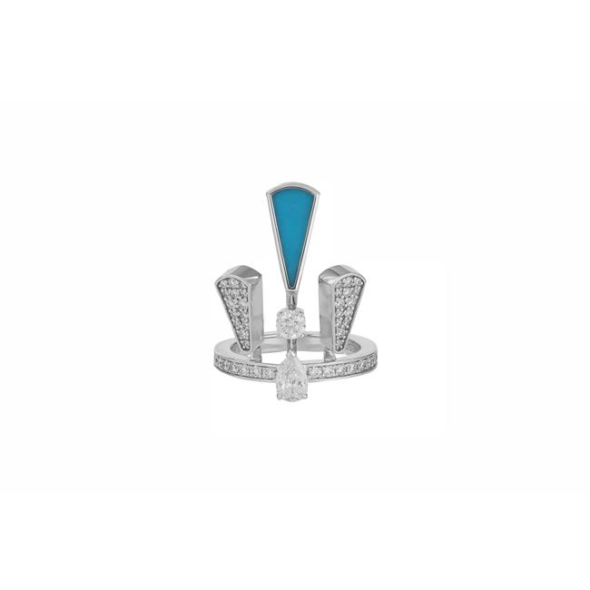 Messika Velvet Rope 18k White Gold Turquoise Diamond Phalanx Ring
