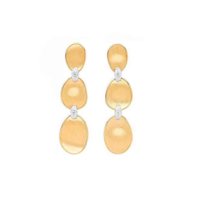 Marco Bicego Lunaria 18k Yellow and White Gold 3 Leaf Diamond Earrings