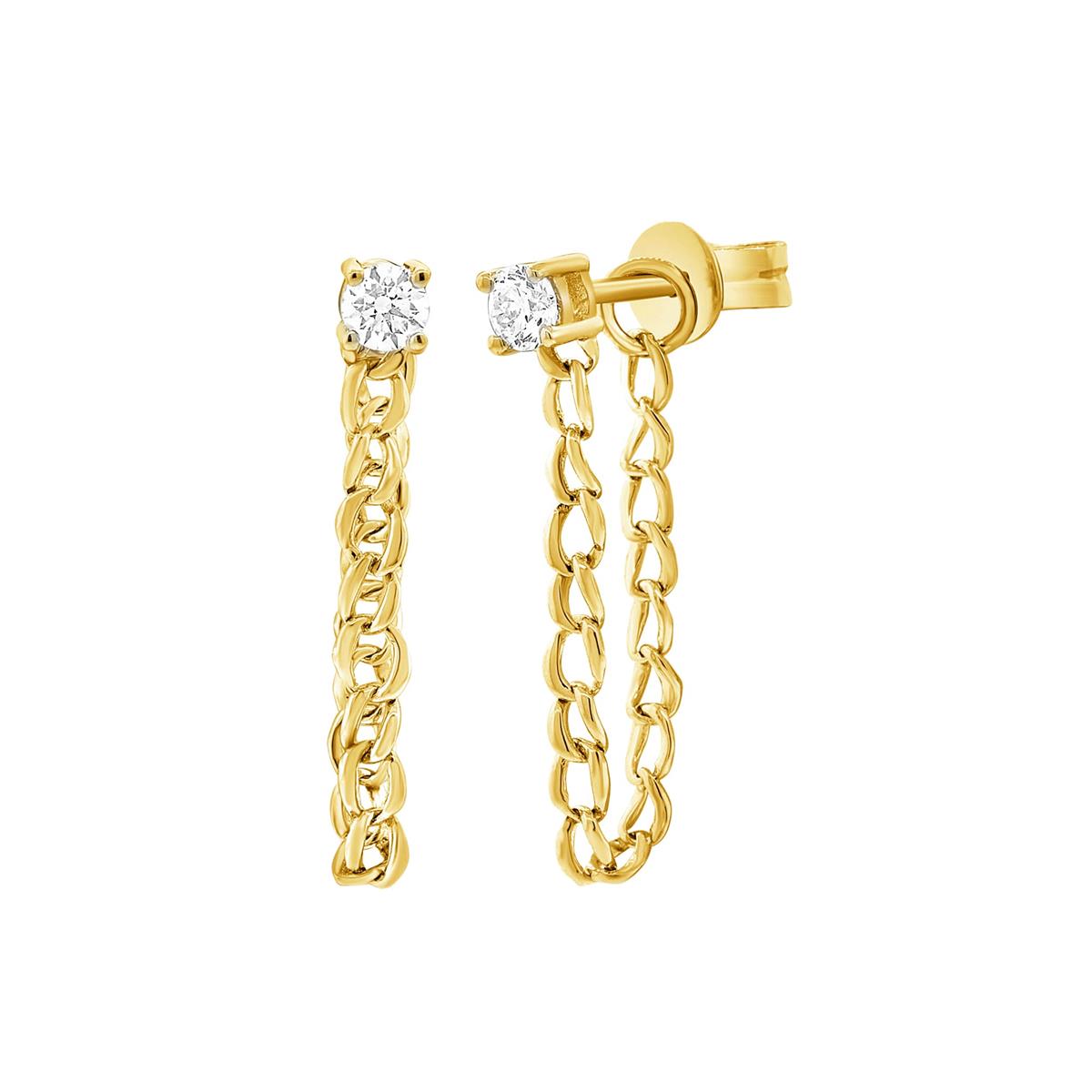 London Collection Yellow Gold Diamond Chain Stud Earrings