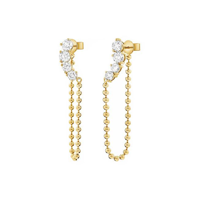 London Collection 14k Yellow Gold Graduated Diamond Ball Chain Earrings