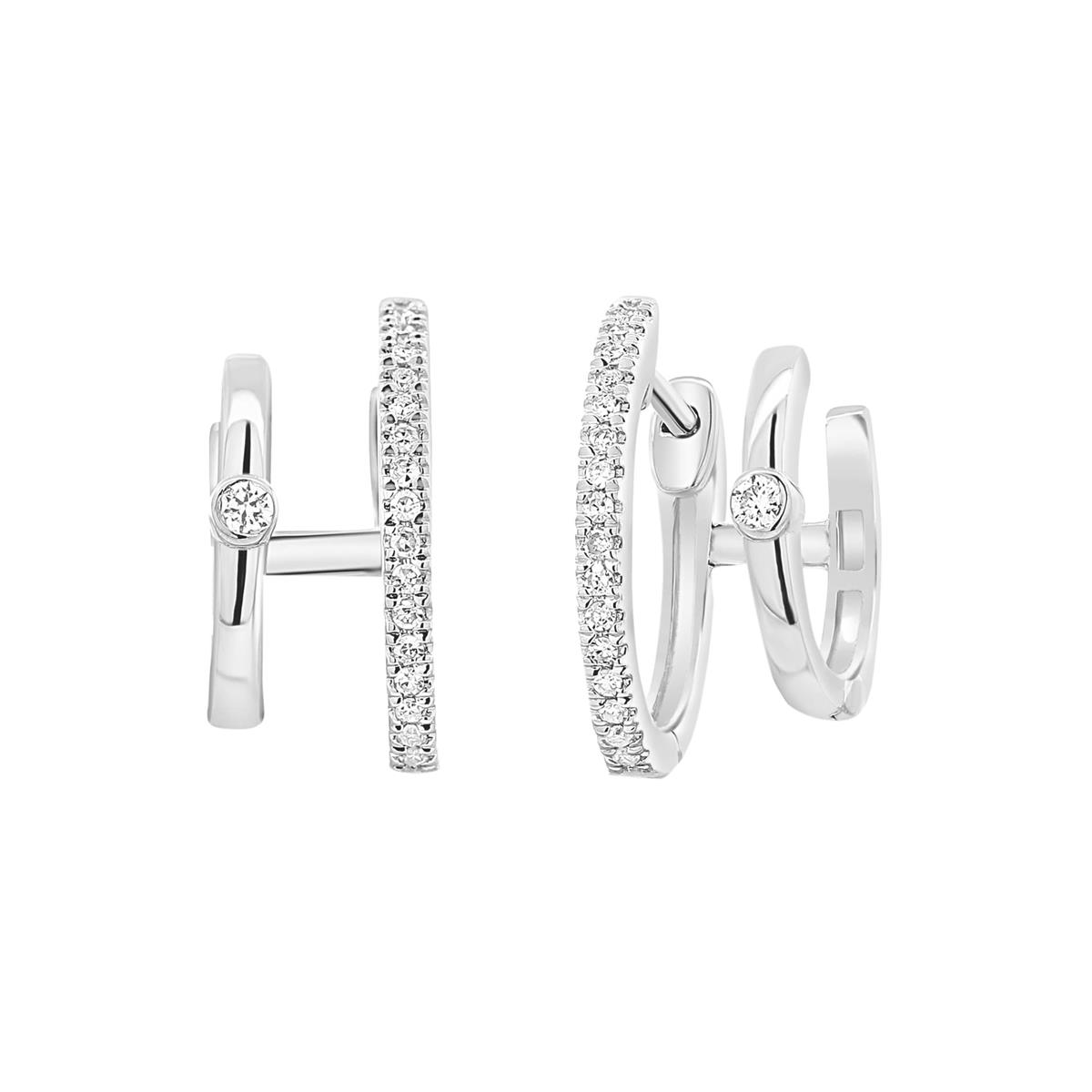 London Collection White Gold Double Huggie Diamond Earrings 