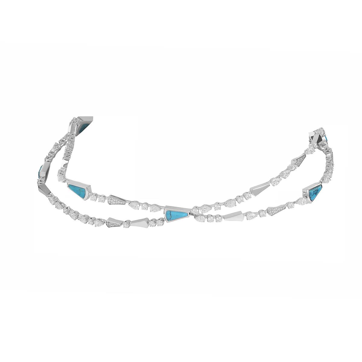 Messika Velvet Rope 18k White Gold Turquoise & Diamond Choker Necklace