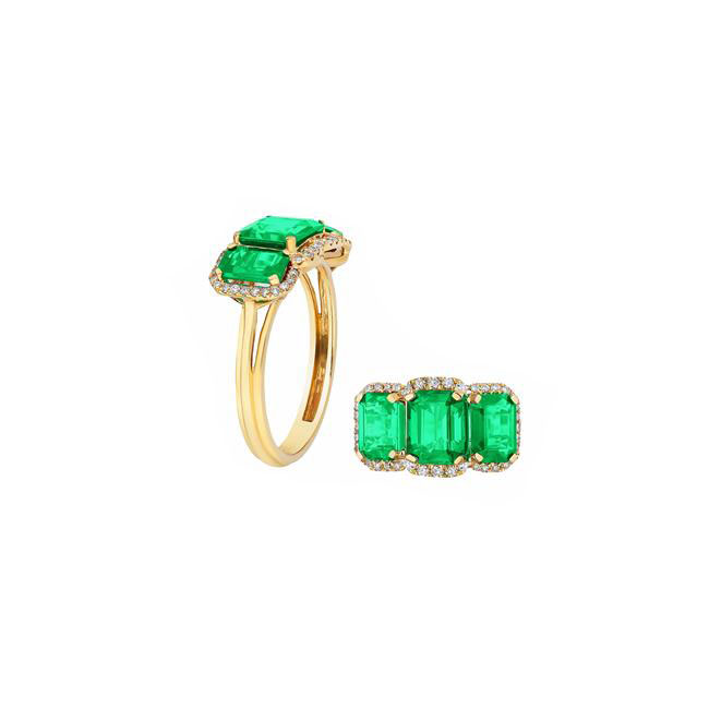 Goshwara 18k Yellow Gold Emerald and Diamond 3 Stone Ring