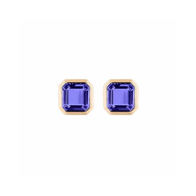 Goshwara 18k Yellow Gold Tanzanite Square Stud Earrings
