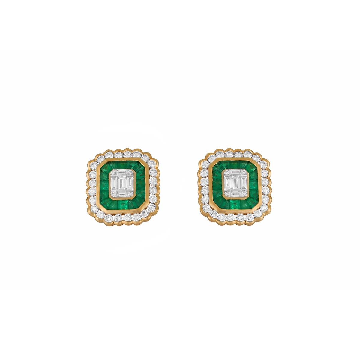 London Collection 18k Yellow Gold Diamond & Emerald Earrings