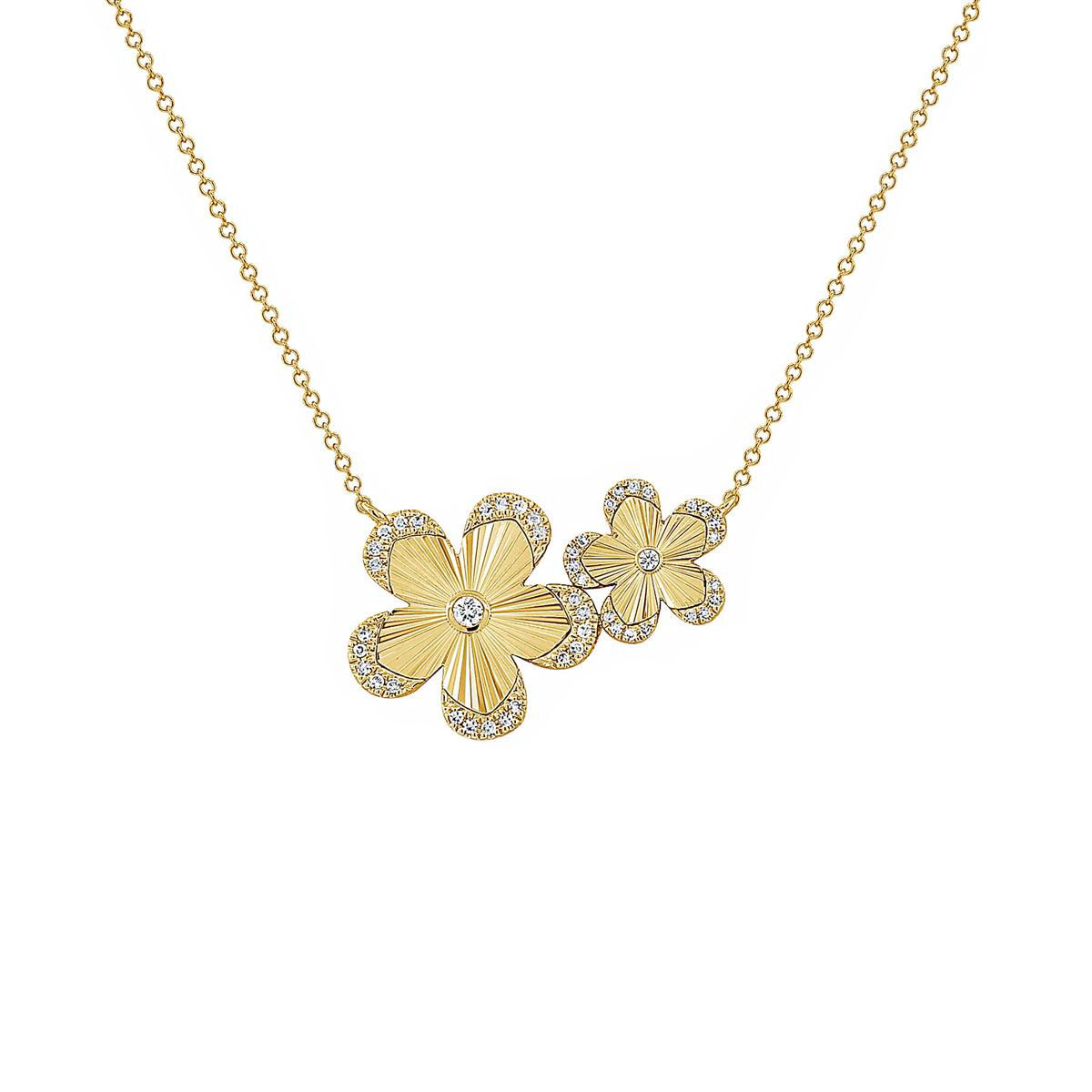 London Collection 14k Yellow Gold Double Flower Pendant Necklace