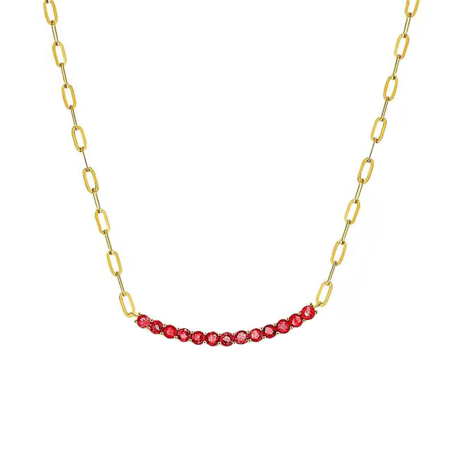 London Collection 14k Yellow Gold Paperclip Chain and Ruby Smile Pendant