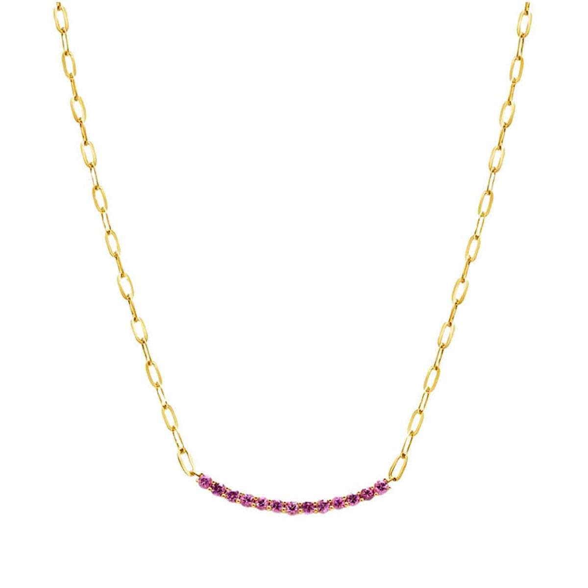London Collection 14k Yellow Gold Pink Sapphire Paperclip Pendant Necklace