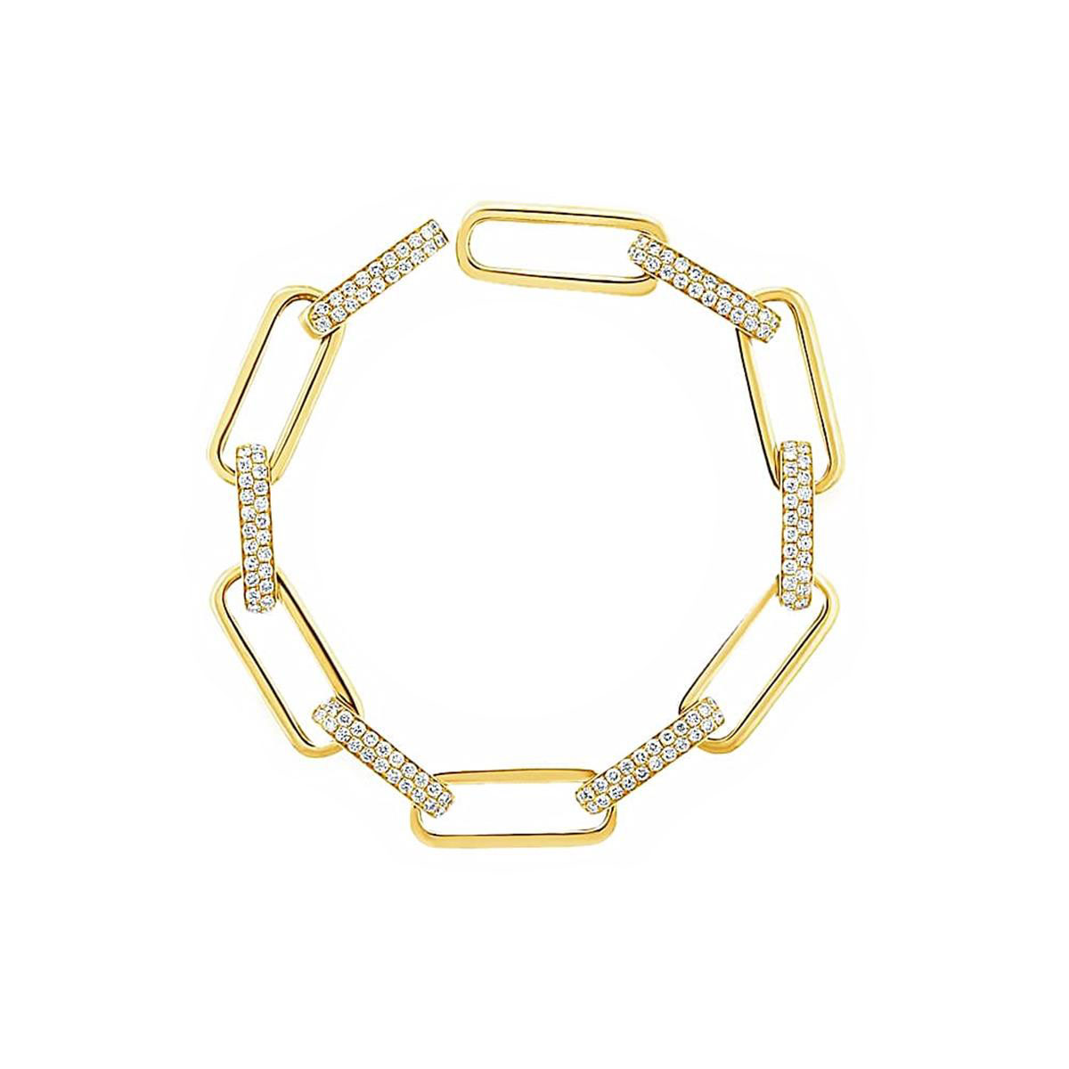 London Collection 14k Yellow Gold Pave Diamond Link Bracelet 