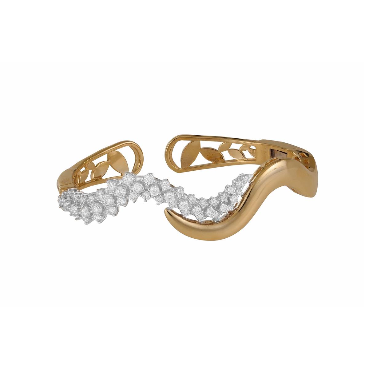 Yeprem Golden Strada 18k Two Tone Diamond Wave Bangle Bracelet
