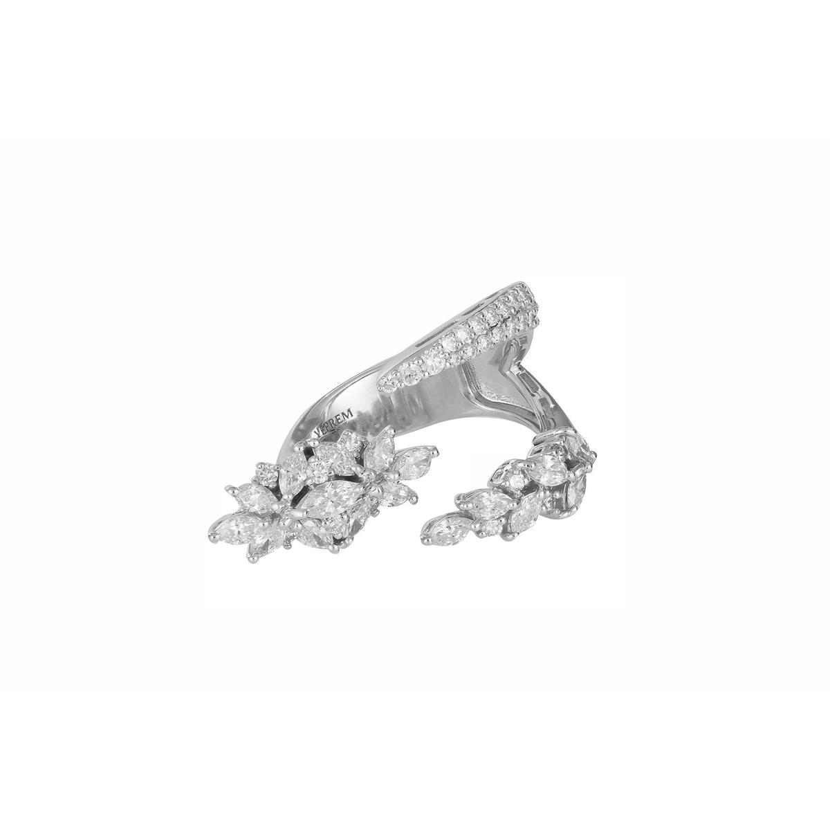 Yeprem Y-Not 18k White Gold Diamond 3 Row Bypass Ring 