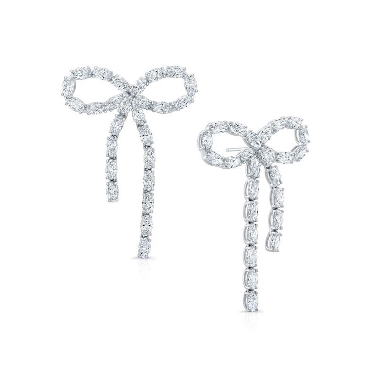 London Collection 18k White Gold Diamond Bow Earrings