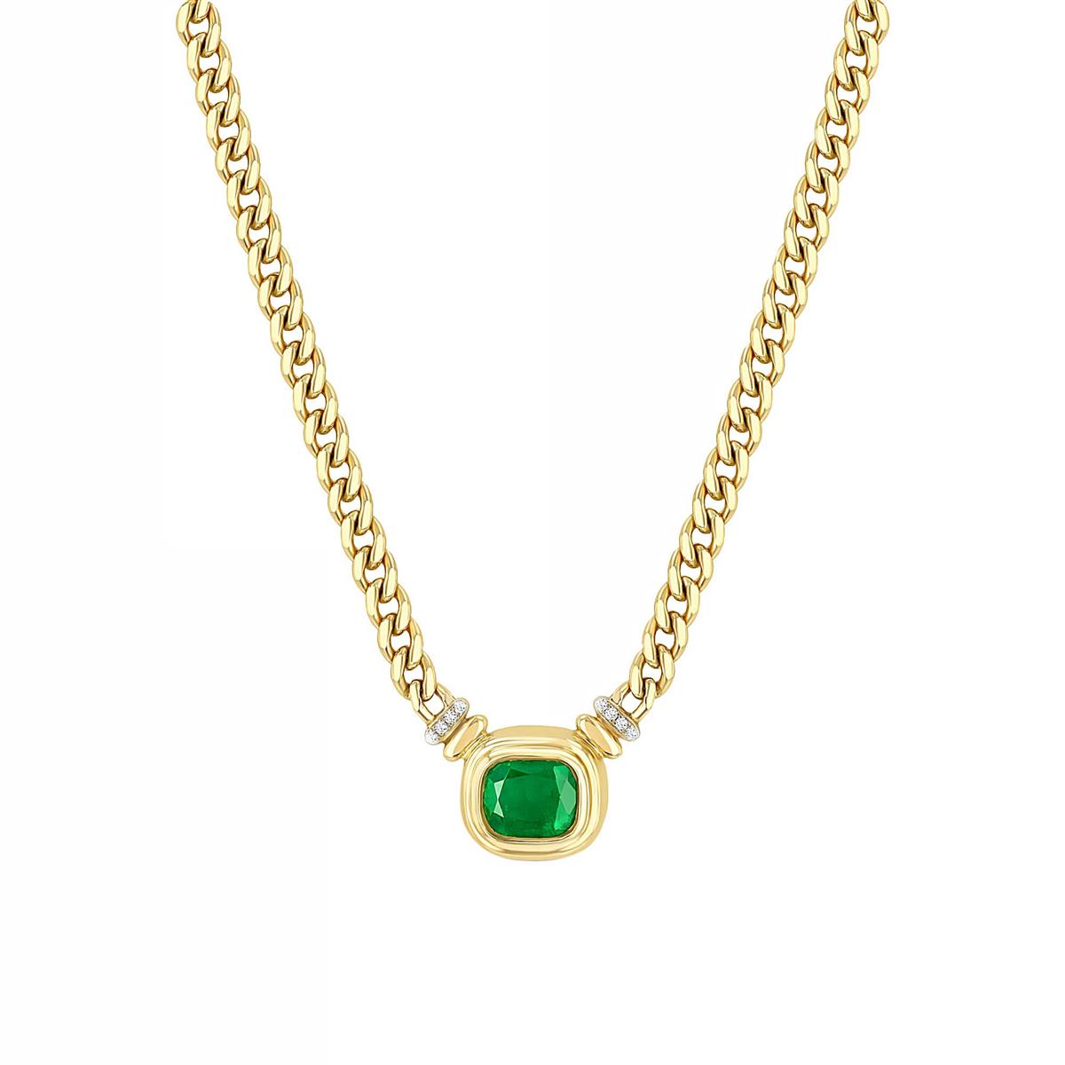 Zoe Chicco One Of A Kind 14k Yellow Gold Emerald And Diamond Bezel Curb Link Pendant Necklace