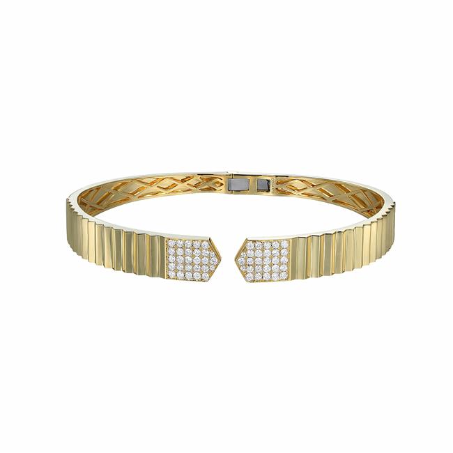 London Collection 18k Yellow Gold Pointed-Tip Fluted Open Bangle Bracelet