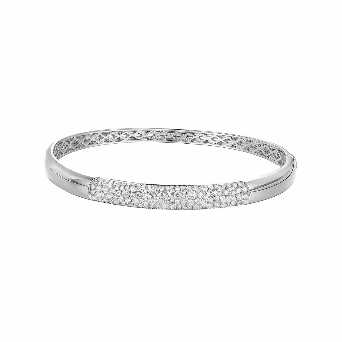 London Collection 18k White Gold Pave Diamond Section Bangle Bracelet