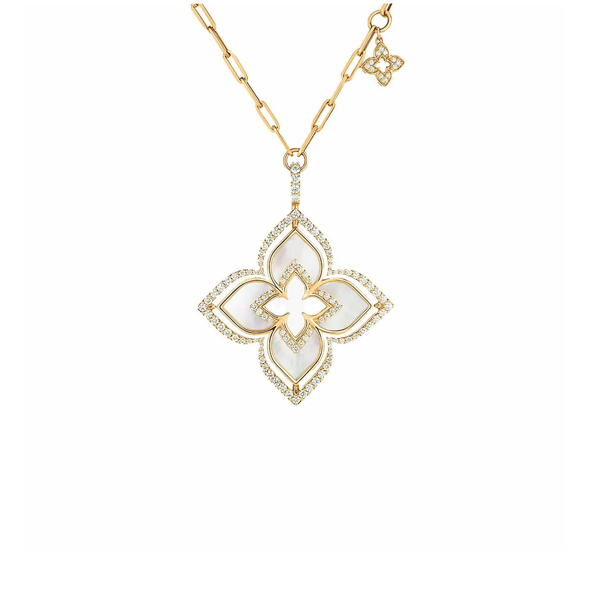 Roberto Coin Venetian Princess 18k Yellow Gold Mother of Pearl & Diamond Pirouette Pendant Necklace