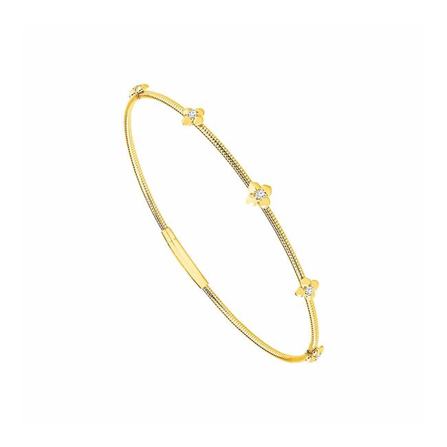 Flexie by London 14k Yellow Gold 5-Flower Diamond Bangle Bracelet
