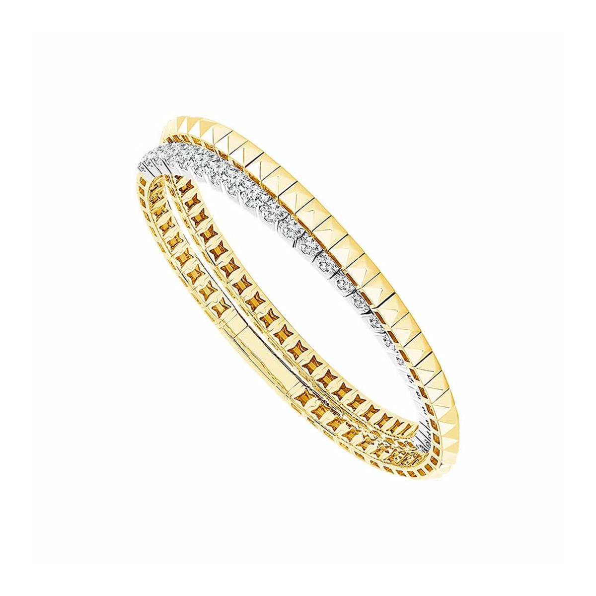 Flexie by London 14k Yellow Gold Diamond Crossover Double Inline Bangle Bracelet
