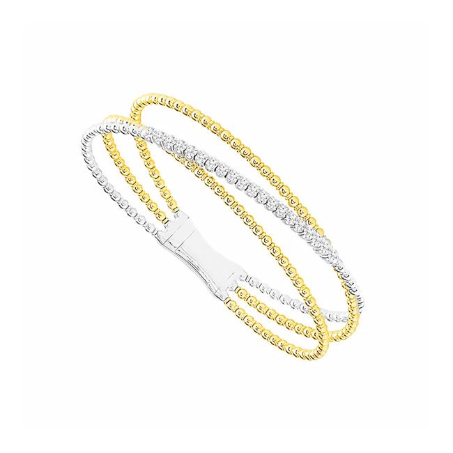 Flexie by London 14k Yellow and White Gold Multi-Row Diamond Bangle Bracelet