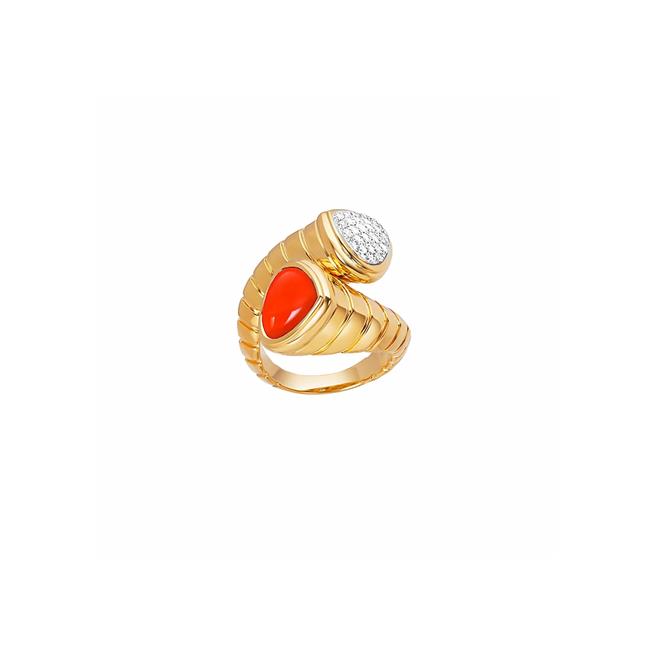Marina B Moi Et Toi 18k Yellow Gold Pink Coral and Diamond