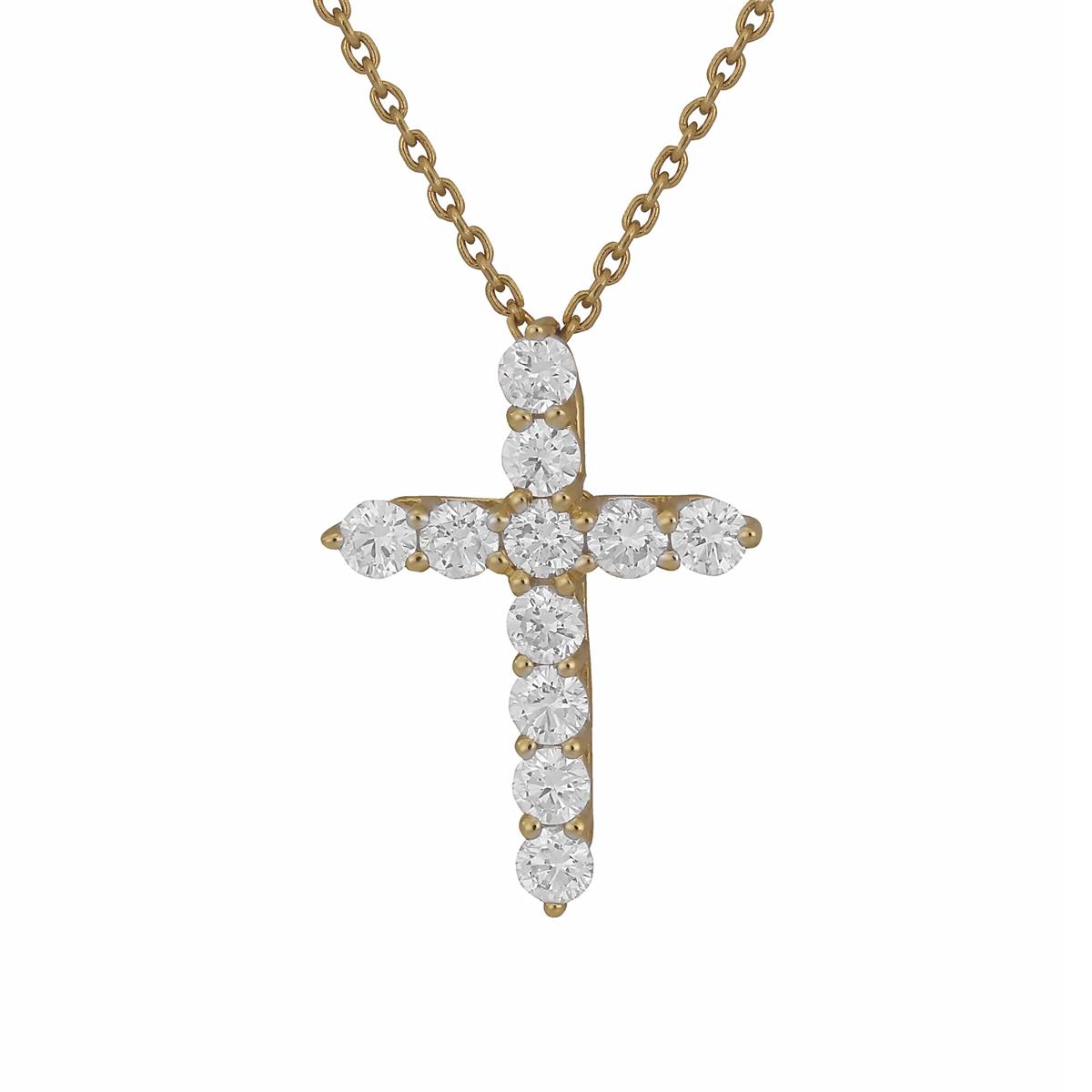 London Collection 14k Gold Diamond Cross Chain Necklace