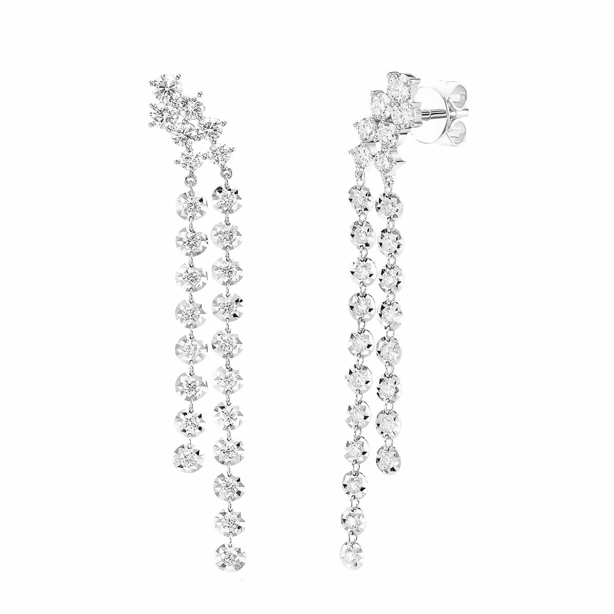 London Collection 14k White Gold Diamond Double Dangle Earrings