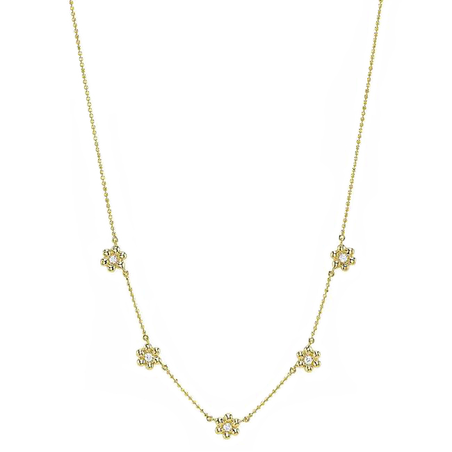 London Collection 14k Yellow Gold Diamond 5 Flower Station Necklace