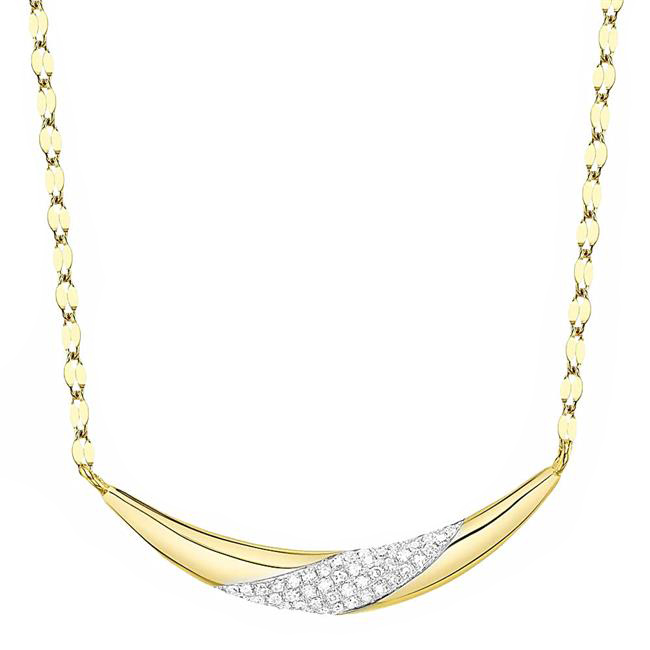 London Collection 14k Yellow Gold Pave Diamond Crescent Sparkle Necklace