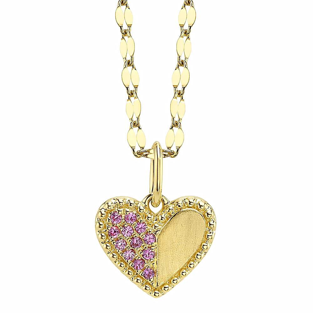 London Collection 14k Matte and Sapphire Heart Pendant Necklace