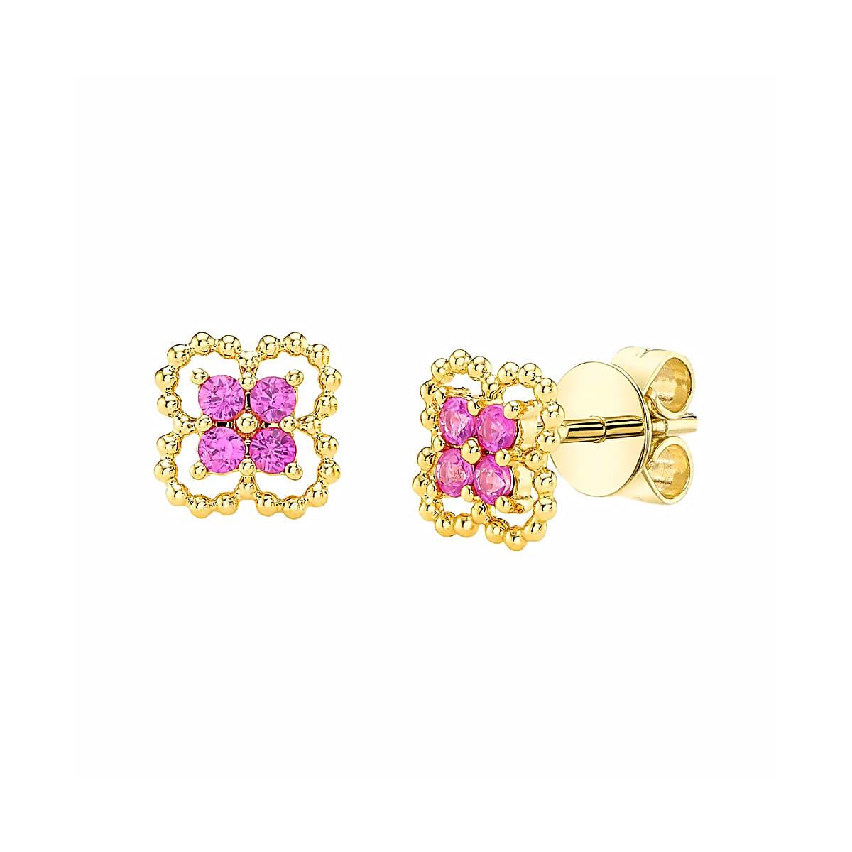 London Collection 14k Pink Sapphire Clover Earrings