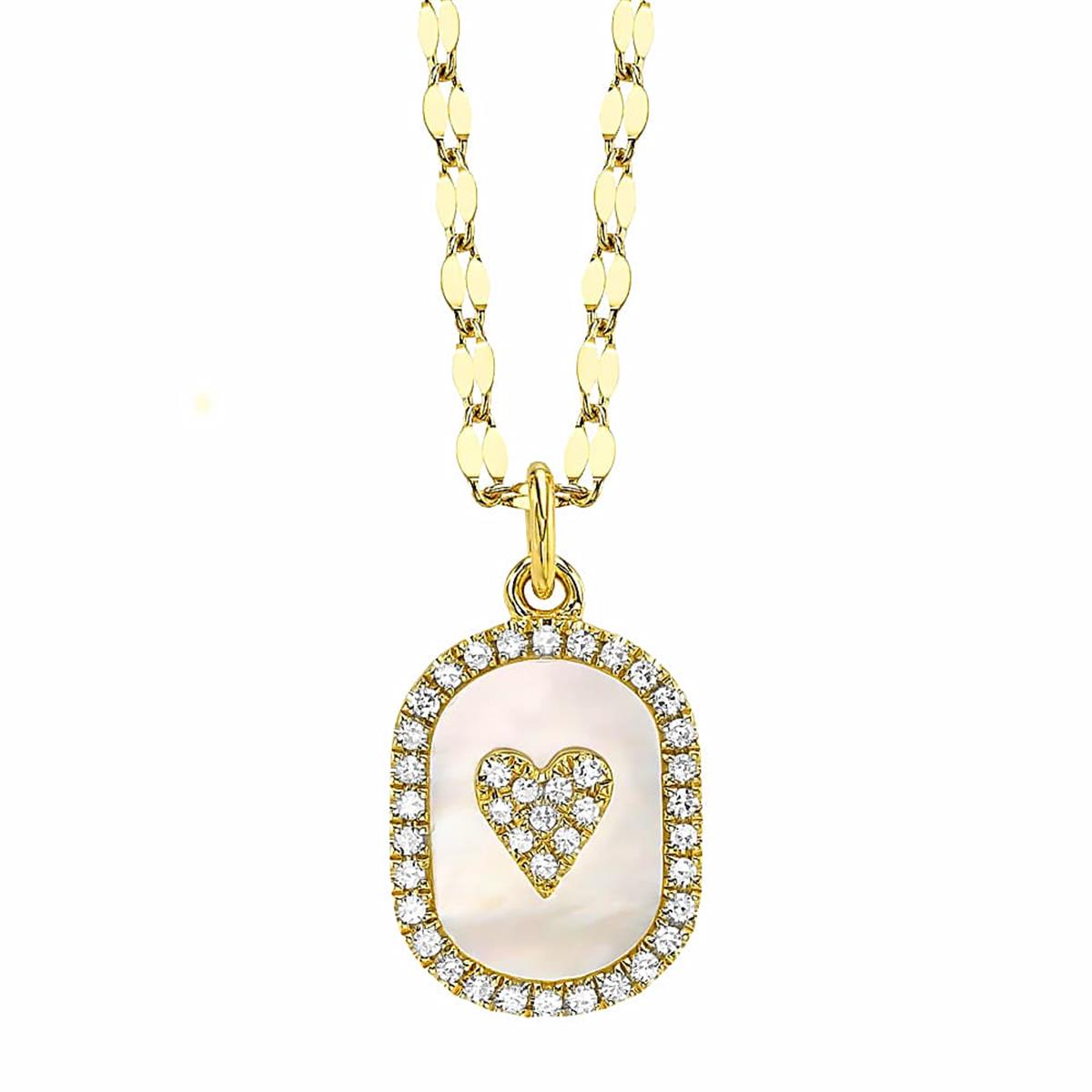 London Collection 14k Diamond Heart and Mother of Pearl Pendant Necklace