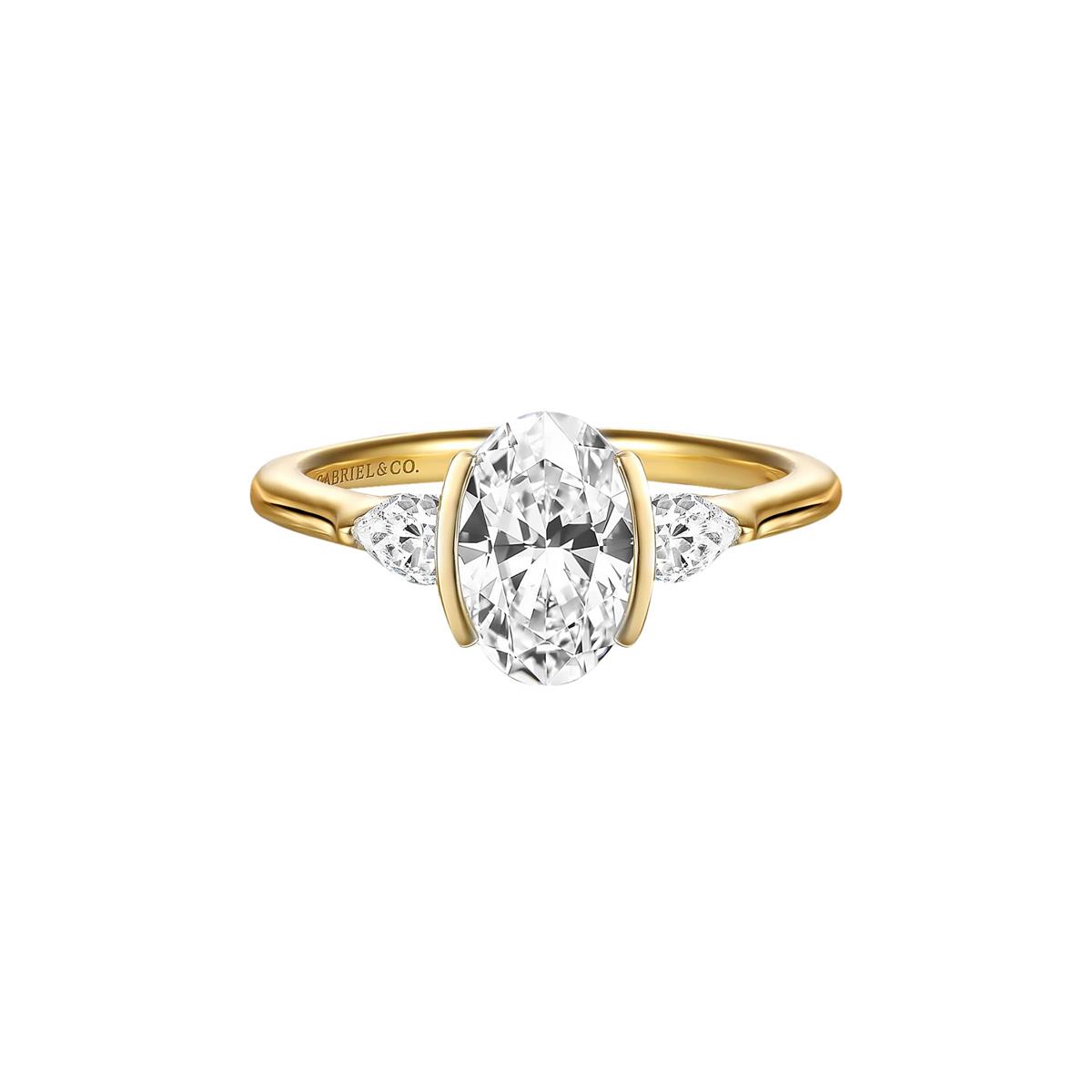 Gabriel & Co Bridal Alesandra 14k Yellow Gold Diamond Half Bezel 3 Stone Engagement Ring