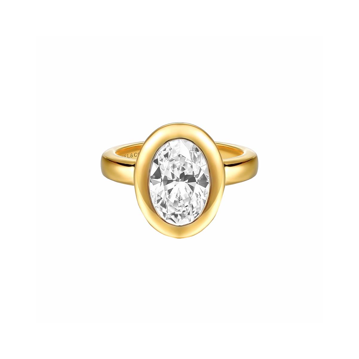 Gabriel & Co Bridal Pauline 14k Yellow Gold Bezel Set Oval Diamond Engagement Ring