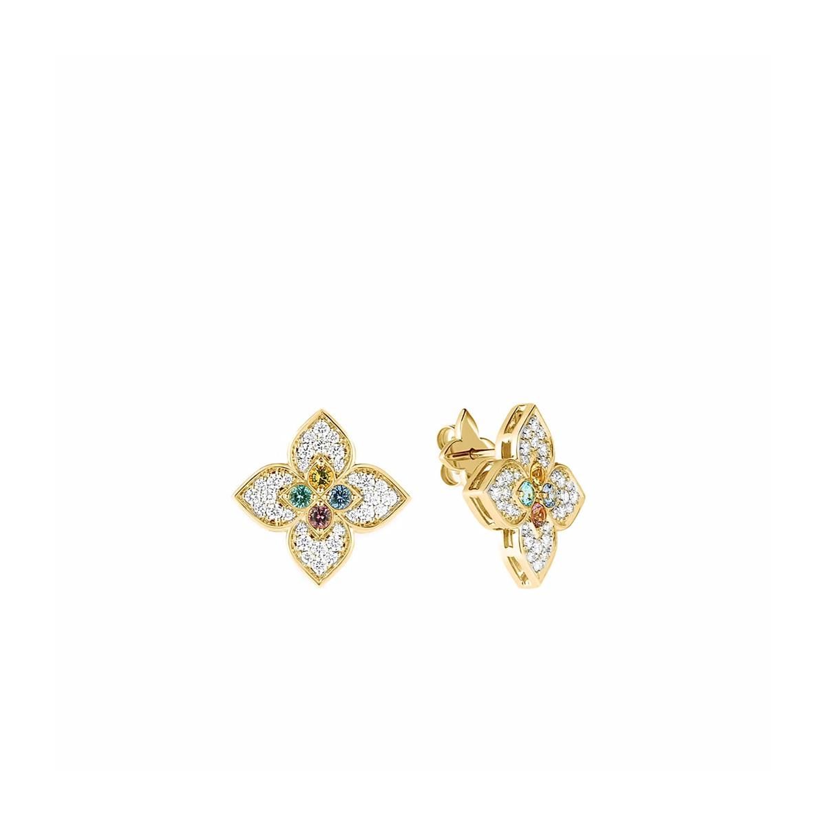 Roberto Coin Venetian Princess Carnival Pave Diamond and Mixed Stone Flower Earrings