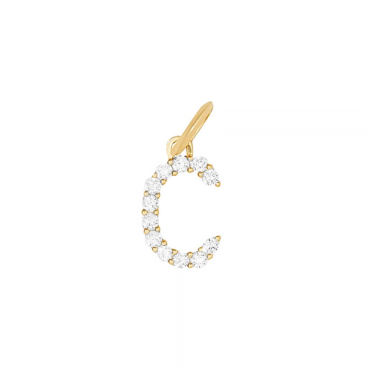 Jennifer Fisher 18k Yellow Gold Diamond Floating Minimal Block Letter "C" Charm Pendant