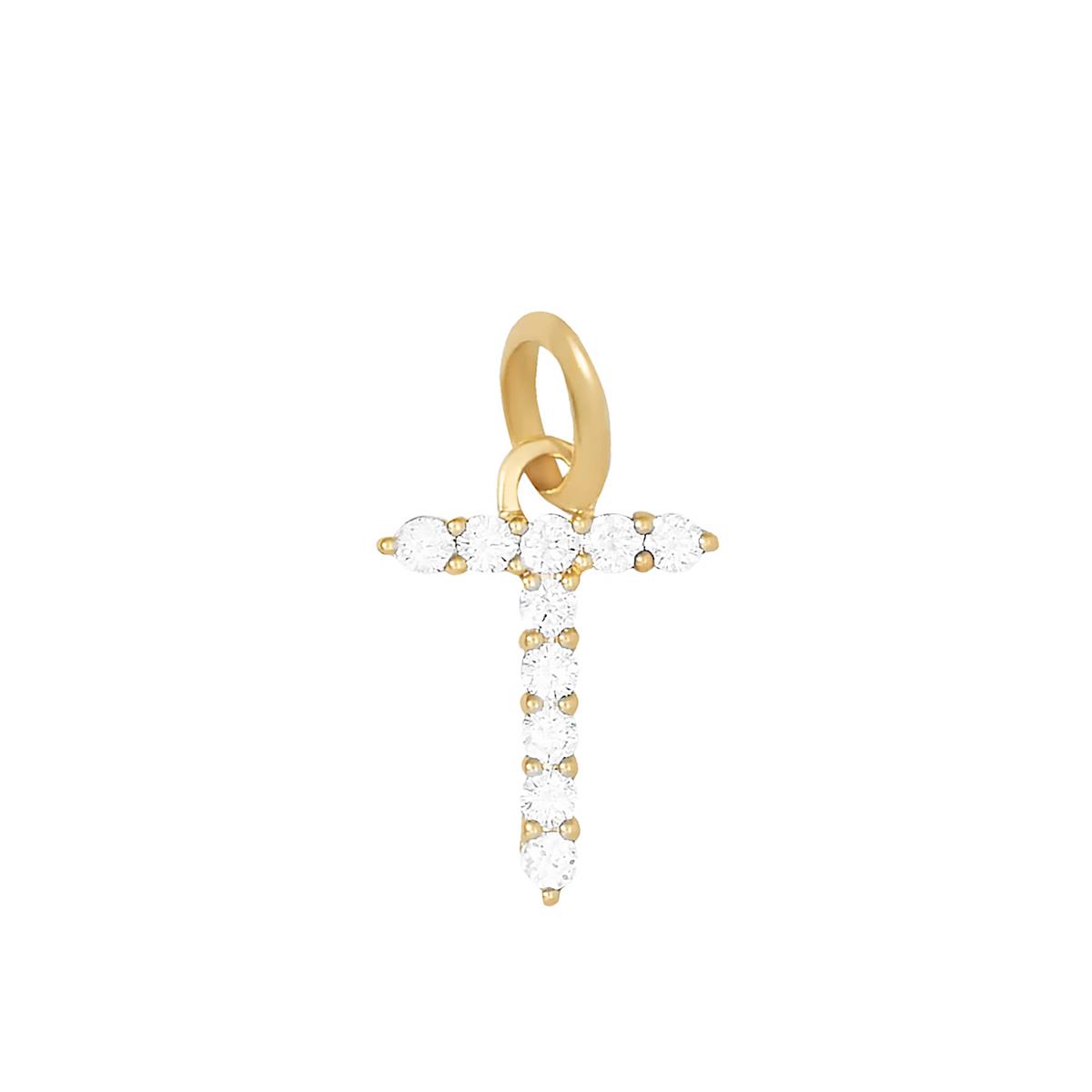 Jennifer Fisher 18k Yellow Gold Diamond Floating Minimal Block Letter "T" Charm Pendant