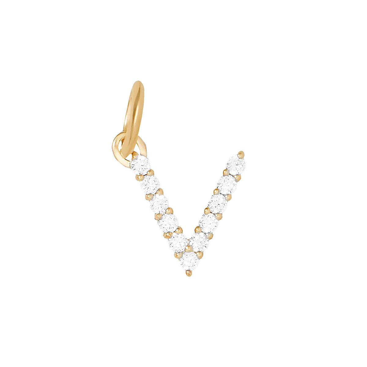 Jennifer Fisher 18k Yellow Gold Diamond Floating Minimal Block Letter "V" Charm Pendant