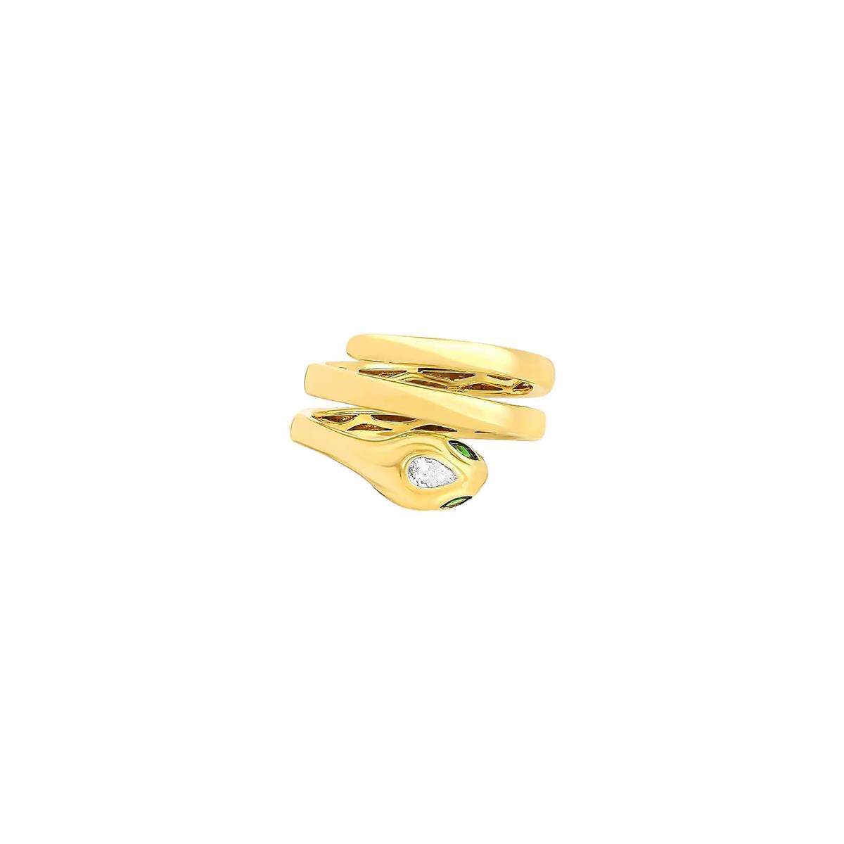 Anita Ko 18k Yellow Gold Diamond and Emerald Snake Wrap Ring