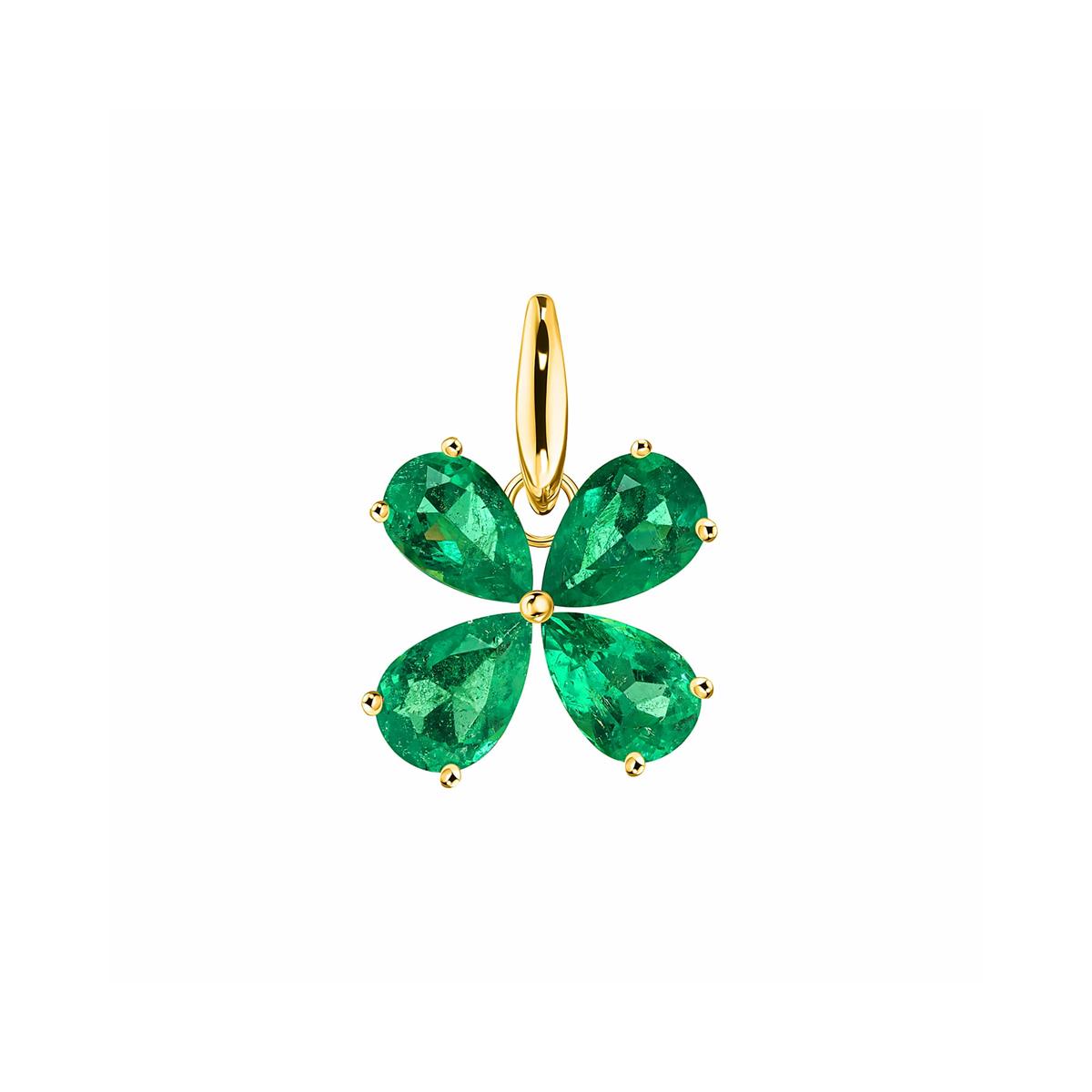 Isa Grutman 18k Yellow Gold Emerald Clover Charm