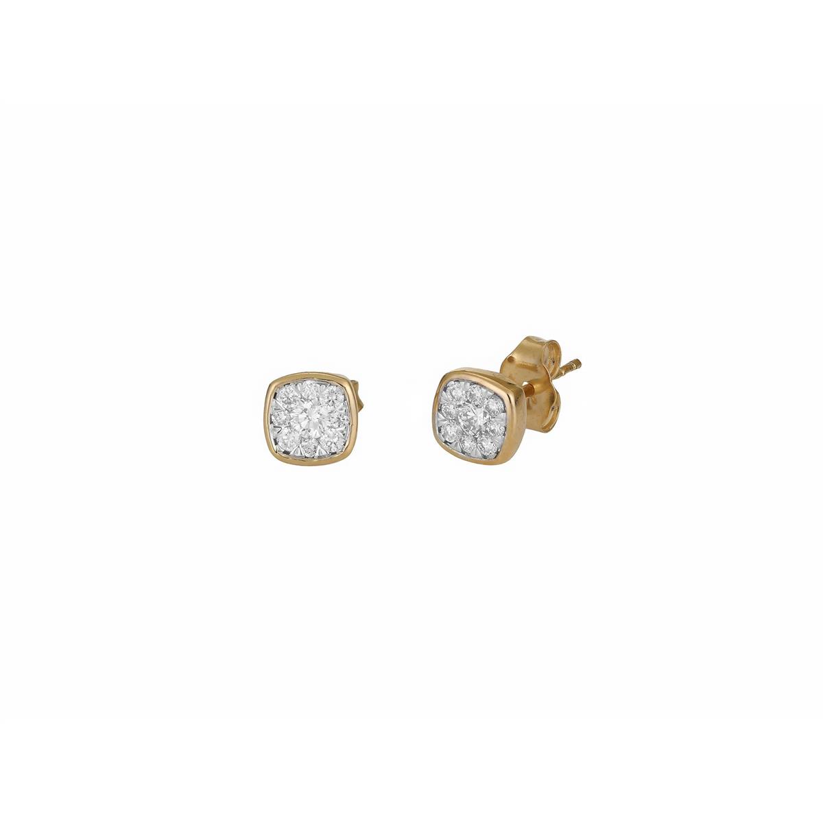 London Collection 14k Two Tone Cushion Cut Diamond Stud Earrings
