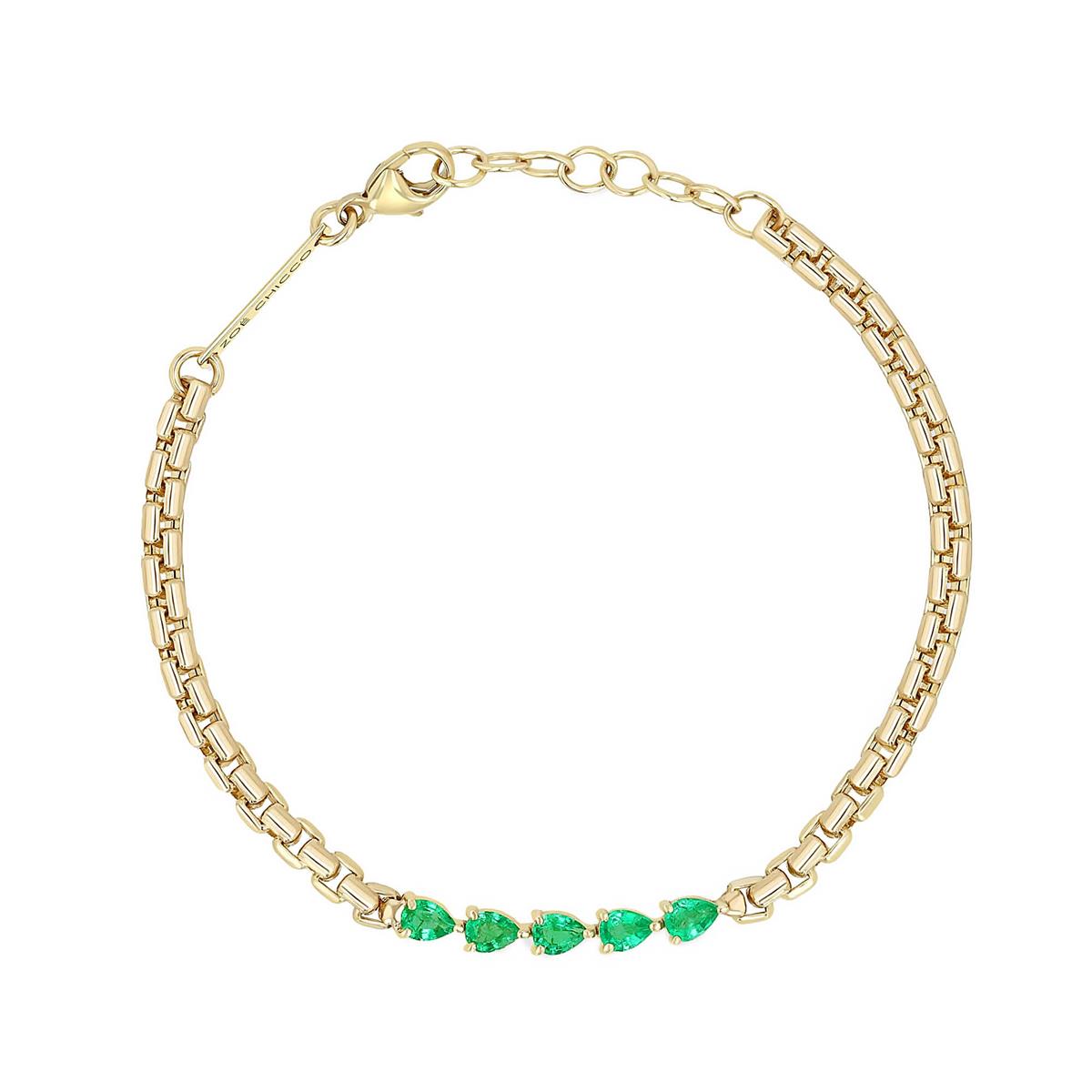 Zoe Chicco 14k Yellow Gold Emerald Large Box Chain Bracelet