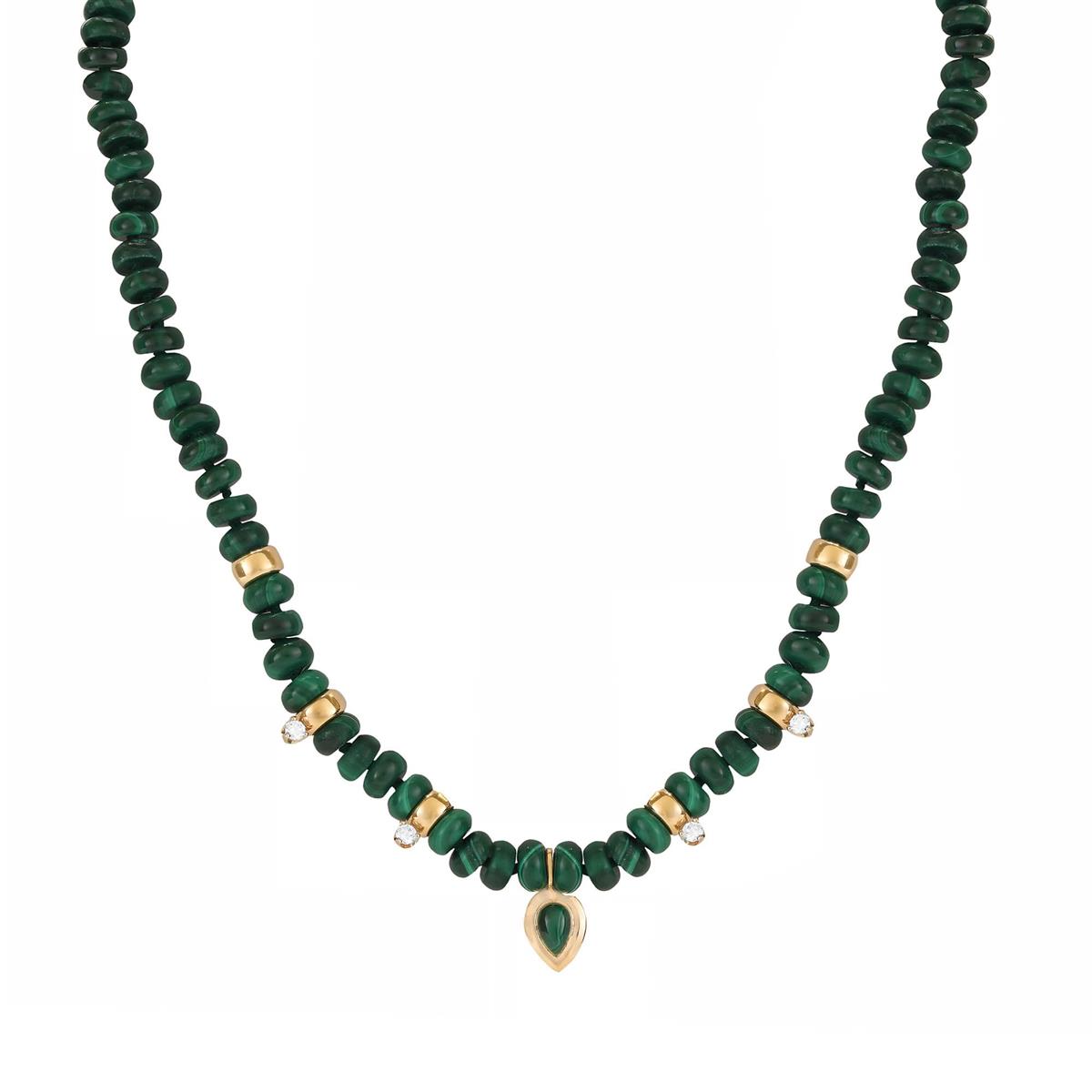 Zoe Chicco 14k Yellow Gold Malachite And Diamond Rondelle Beaded Necklace