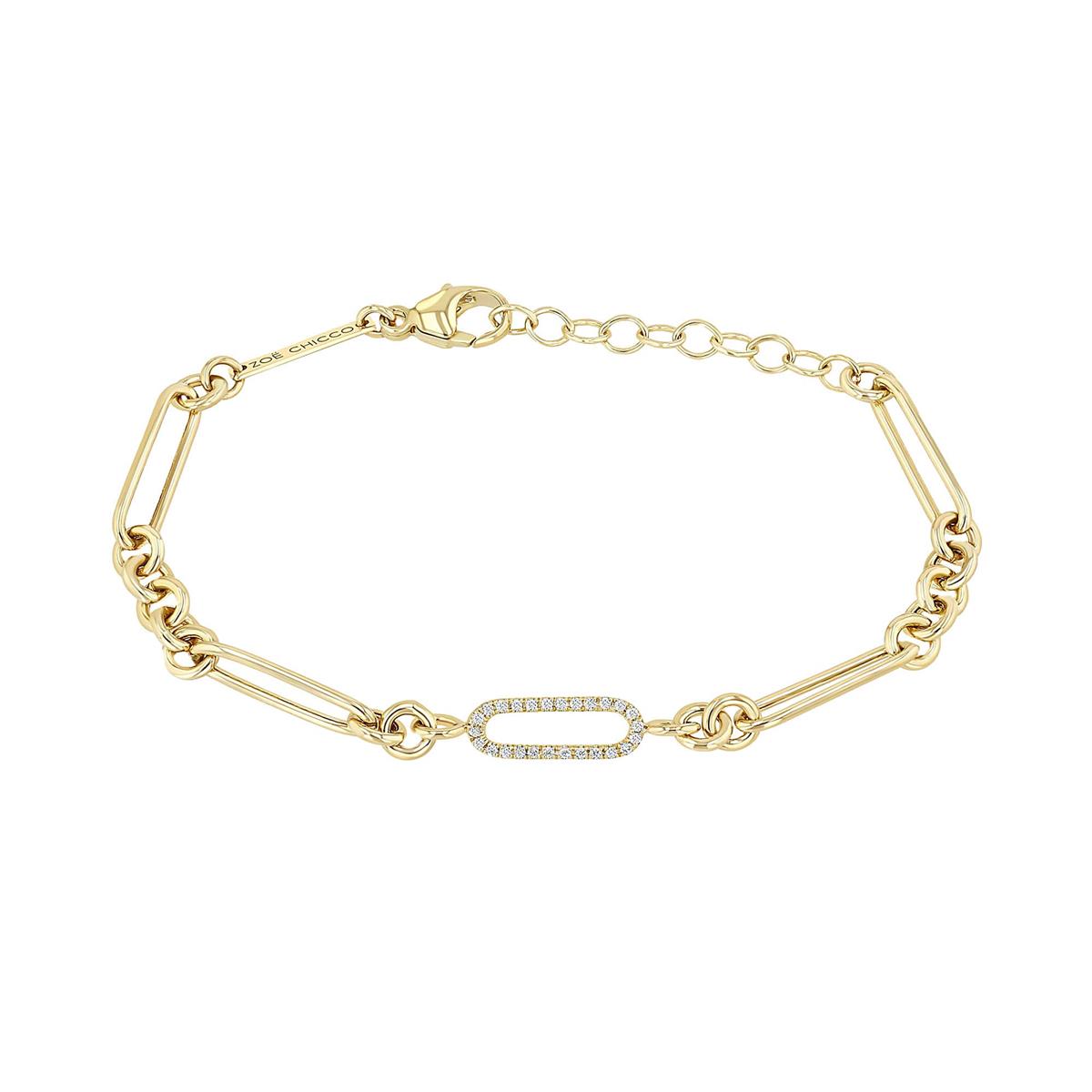 Zoe Chicco 14k Yellow Gold Diamond Large Mixed Paperclip and Rolo Chain Link Bracelet