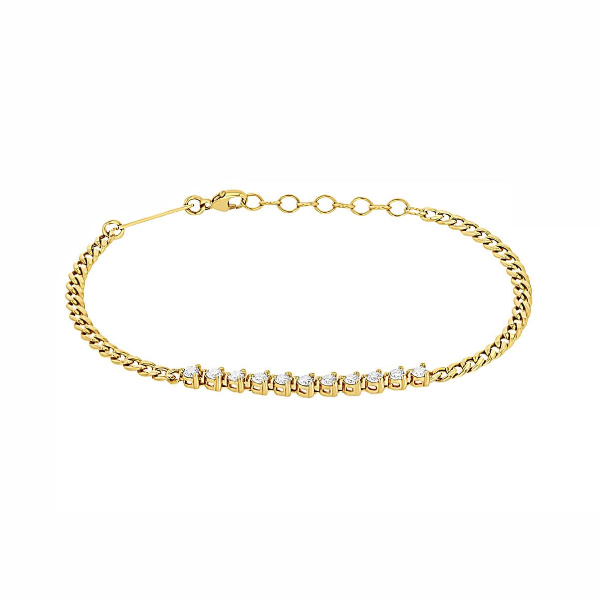 Zoe Chicco 14k Yellow Gold Diamond Tennis Segment Small Curb Chain Bracelet