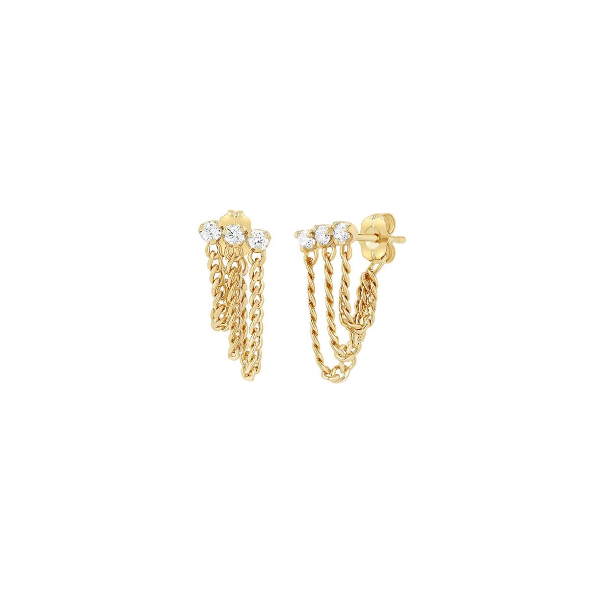 Zoe Chicco 14k Yellow Gold Diamond Waterfall Extra Small Curb Chain Huggie Earrings