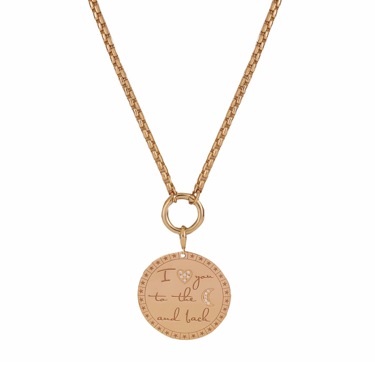 Zoe Chicco 14k Yellow Gold Large Mantra Heart And Moon Enhancer Box Chain Necklace
