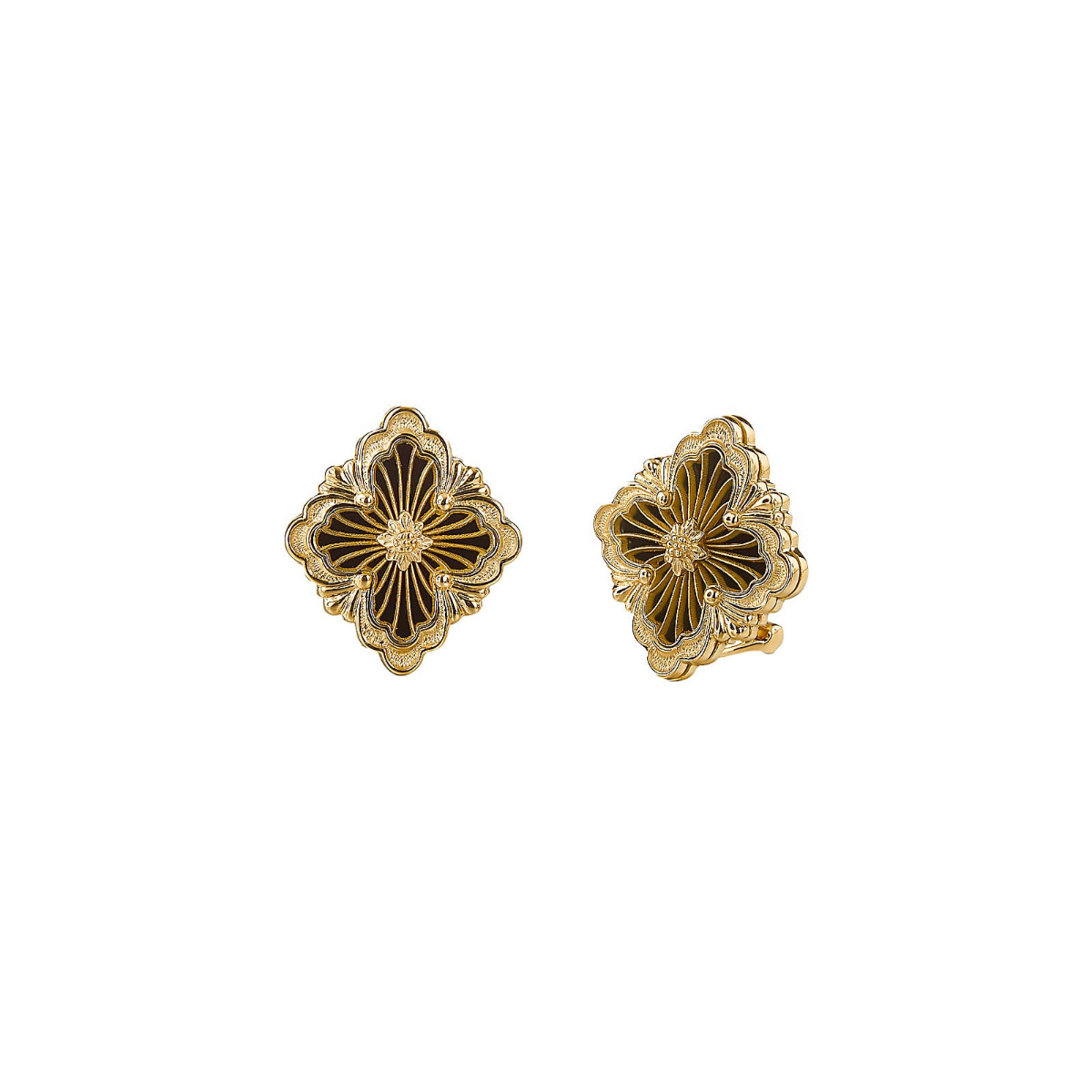 Buccellati Opera Tulle 18k Yellow Gold Black Onyx Medium Button Stud Earrings