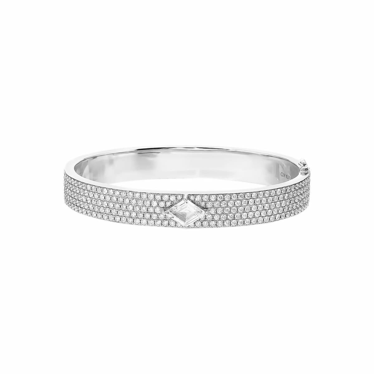 Anita Ko 18k White Gold Pave Diamond Oval Bangle Bracelet